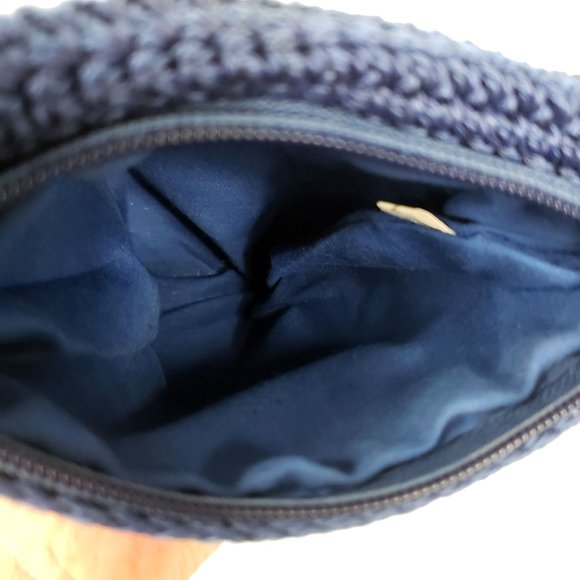 Women's Blue Knit Braided Lined Cell ID Purse Crossbody Shoulder Bag - Picture 9 of 10